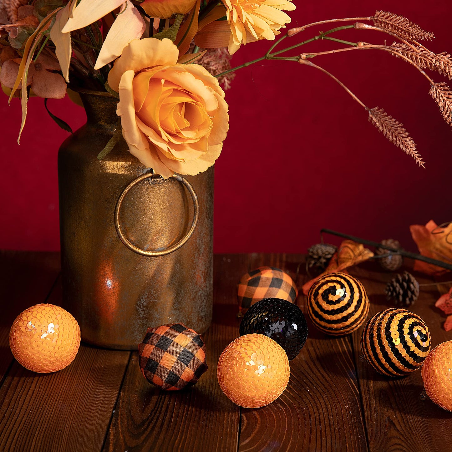 12pcs Halloween Ball Ornaments - 2" Halloween Sequin Hanging Ball - Scary Halloweens Theme Hanging Balls for Wreath Ornaments and Party Decoration