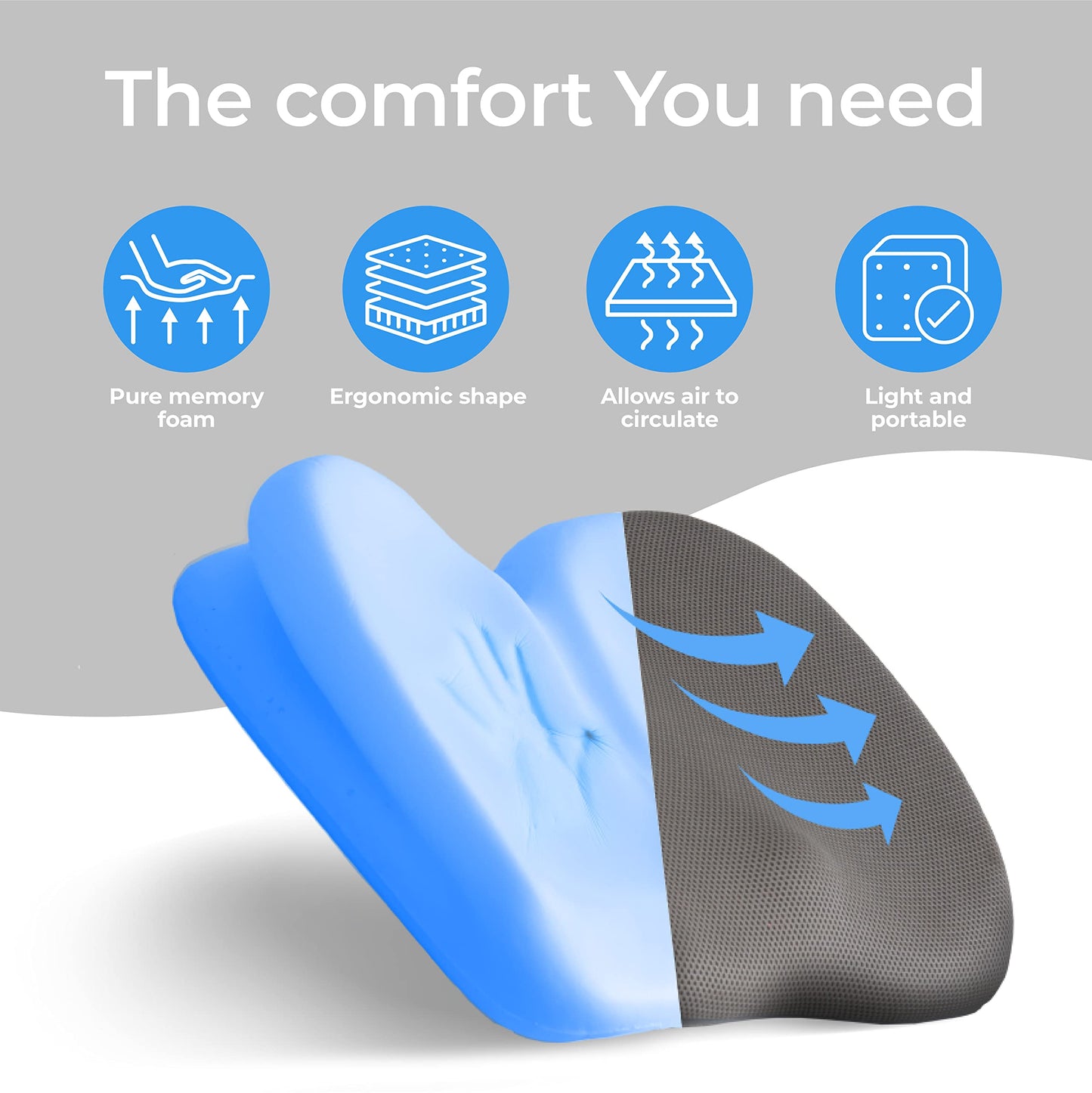 Klaudena | Office Chair Cushion for Tailbone Pain & Pressure Relief | Seat Cushion for Long Sitting Hours | Coccyx Lower Back Support | Memory Foam Cushions for Hip & Sciatica | Ergonomic Butt Pillow