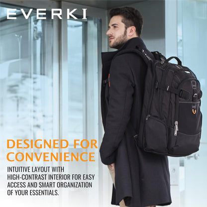 EVERKI Business 120 Laptop Backpack with Rain Cover, 40L Capacity, Large Compartment for Laptops Up to 18.4", 180° Fold-Out Design, Padded Pocket, Durable Design with Multiple Pockets – EKP120 - Black