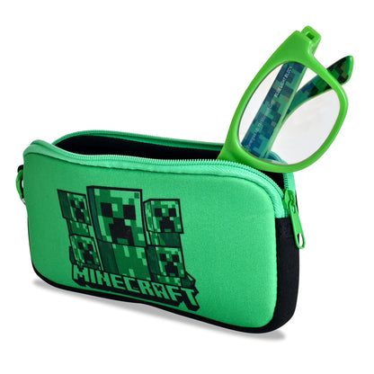 Minecraft Blue Light Blocking Glasses for Kids with Case Boys Computer Video Gaming Glasses Age 2-10 Eyewear Protection (Green/Black)