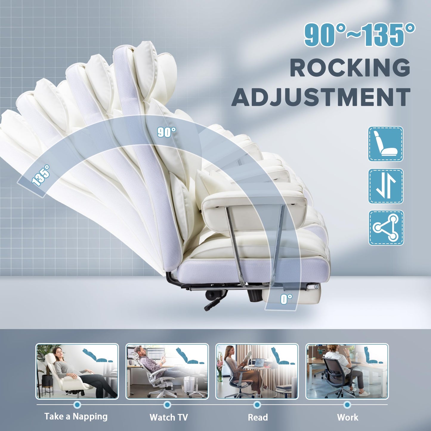 Furmax Big and Tall Office Chair, High Back Leather Gaming Chair with Footrest, Reclining Ergonomic Executive Chair with Lumbar Support for Heavy People 400lbs Home Office Desk Chairs (White)