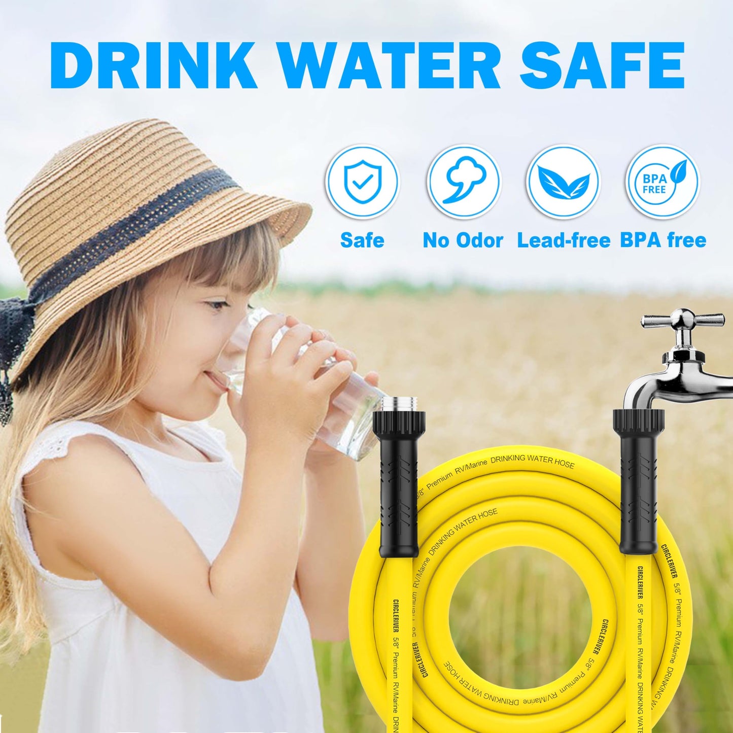 CircleRiver RV Drinking Water Hose 25FT with Storage Bag, 5/8" Premium Fresh Water Hose for RV, Camping, Marine, Trailer and Truck, BPA Free, Anti-Kink and Leak-Free, Drinking Water Safe