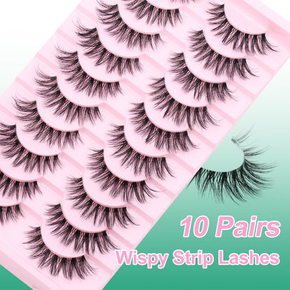 False Eyelashes Fluffy Look Strip Lashes Mink Wispy Fake Lashes Charming Fake Eyelashes By GEMERRY, 10 Pairs