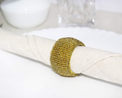 COTTON CRAFT Glitz Handmade Beaded Dining Table Napkin Rings - Set of 12 - Halloween Harvest Autumn Fall Thanksgiving Holiday Christmas Xmas Celebration Festive Party Gift Décor - Gold