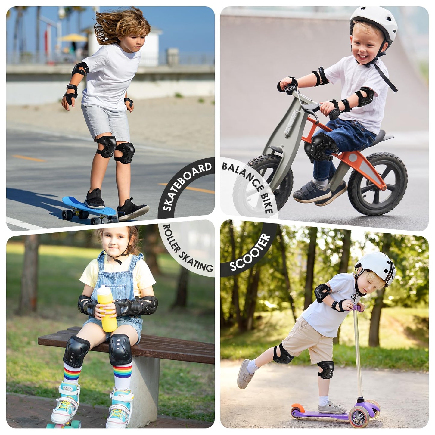 Kids/Youth Knee Pad Elbow Pads Guards Protective Gear Set for Roller Skates Cycling BMX Bike Skateboard Inline Skatings Scooter Riding Sports (Black, Small (3-8 years))