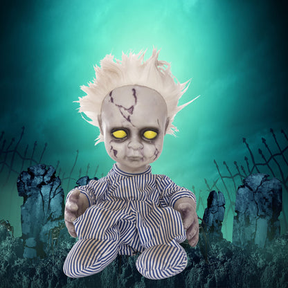 EVAPLUS 11inch Halloween Haunted House Crying Baby Terror Decoration Toy, Animatronic Roaming Creepy Doll Halloween Decoration,Haunted Sound Activated Holiday Prop with Battery Operated Control