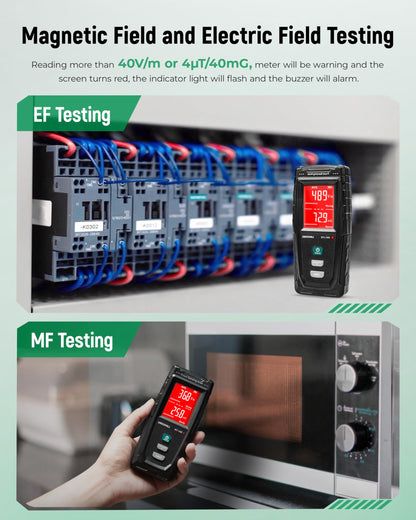 ERICKHILL EMF Detector, Rechargeable Digital Electromagnetic Field Radiation Detector Hand-held Digital LCD EMF Meter Great Tester for Home EMF Inspections,Ghost Hunting Green