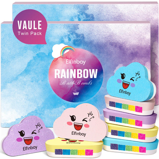 Elfinbay Rainbow Cloud Bath Bomb Gift Set, Bulk Kids Bath Bombs for Toddler Girls Individually Wrapped, Natural Bubble Bath Bombs for Kids Stocking Stuffers Halloween Christmas Birthday Gifts for Kid