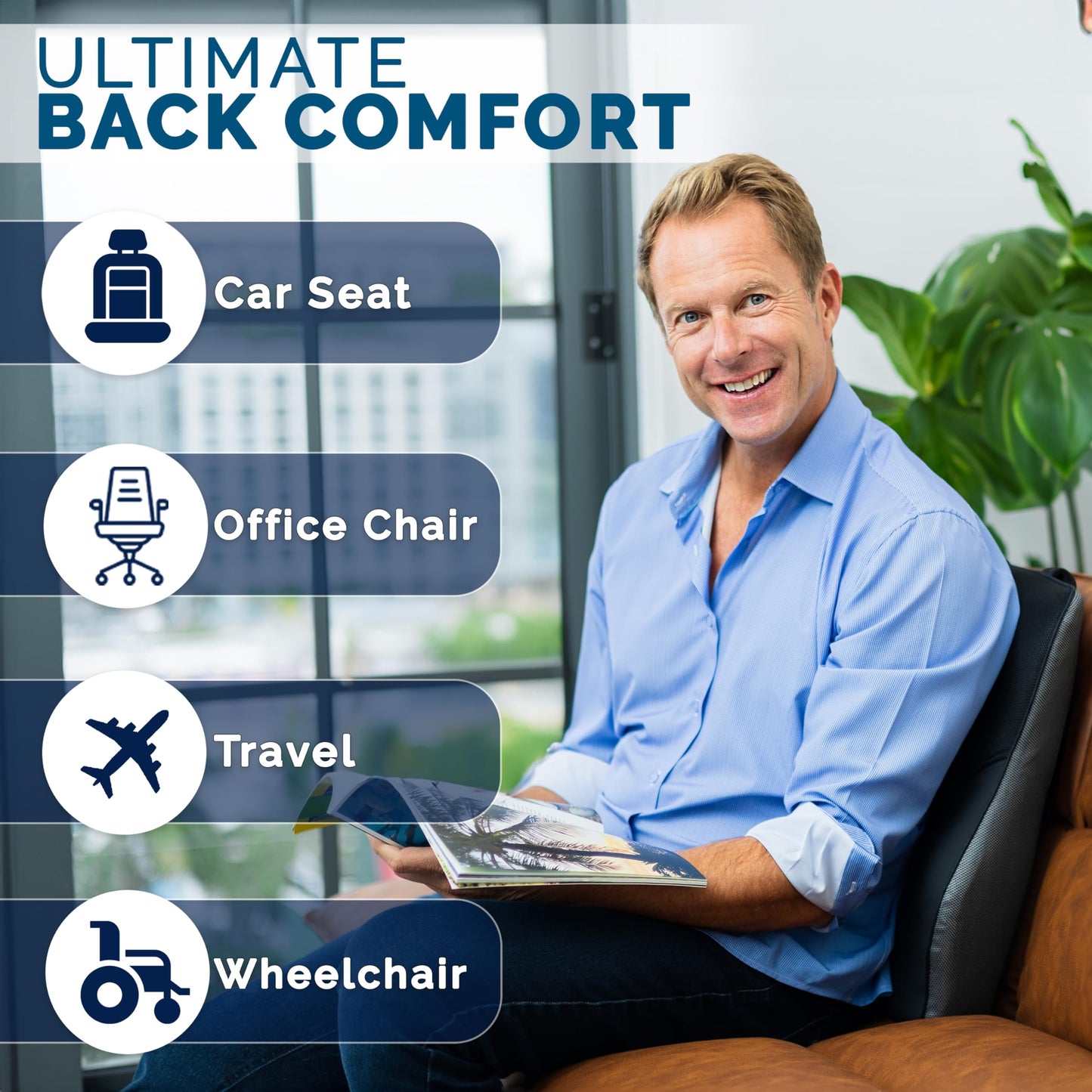 ComfiLife Lumbar Support Pillow for Office Chair – Premium Memory Foam Lumbar Pillow – Back Support for Office Chair, Car – Back Pain Relief, Improves Posture – 3 Adjustable Straps, Mesh + Leatherette
