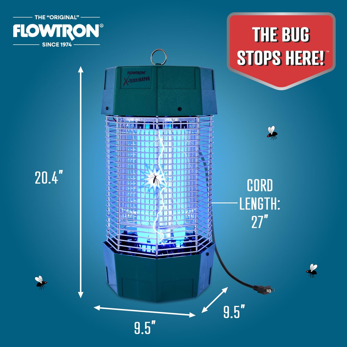 Flowtron Electric Bug Zapper 2 Acres Outdoor Insect Control with Dual Lure Method, 120W UV Light & Octenol Attractant for Fly & Mosquito, 5600V Kill Grid, Made in USA