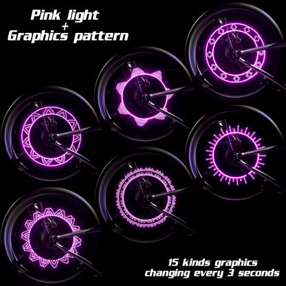 DAWAY A08 Bike Tire Valve Stem Light - LED Waterproof Bicycle Wheel Lights, Fun Mini Bycicle Accessory, for Burning Man, Christmas, Halloween, Thanksgiving, Birthday, 1 Pack, Pink Graphics