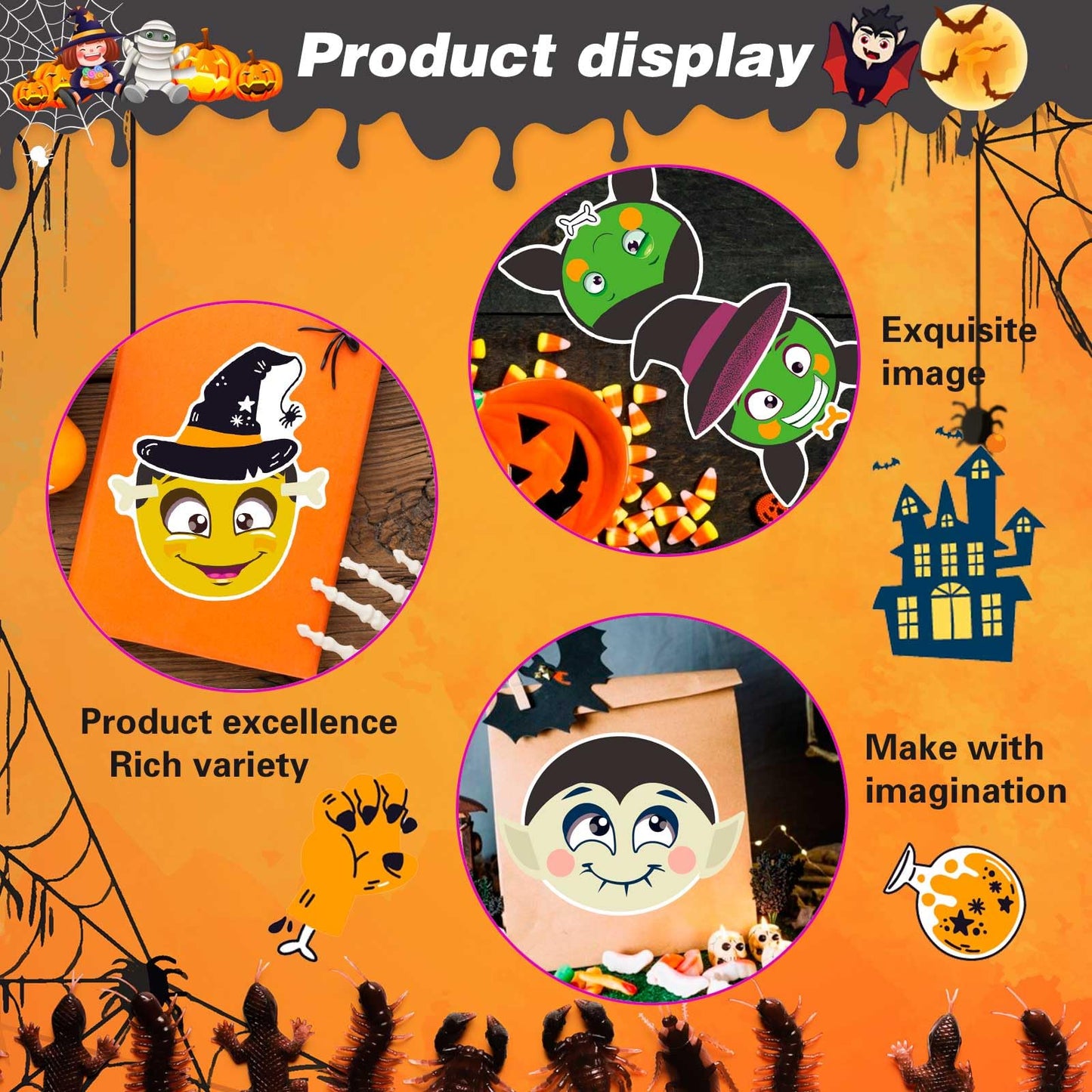 24 PCS Make-a-face Halloween Sticker Make Your Own Halloween Character Mix and Match Sticker with Vampire, Witch, Mummies Zombies, Ghost and Pumpkin Trick or Treat Halloween Goodie Bag Fillers