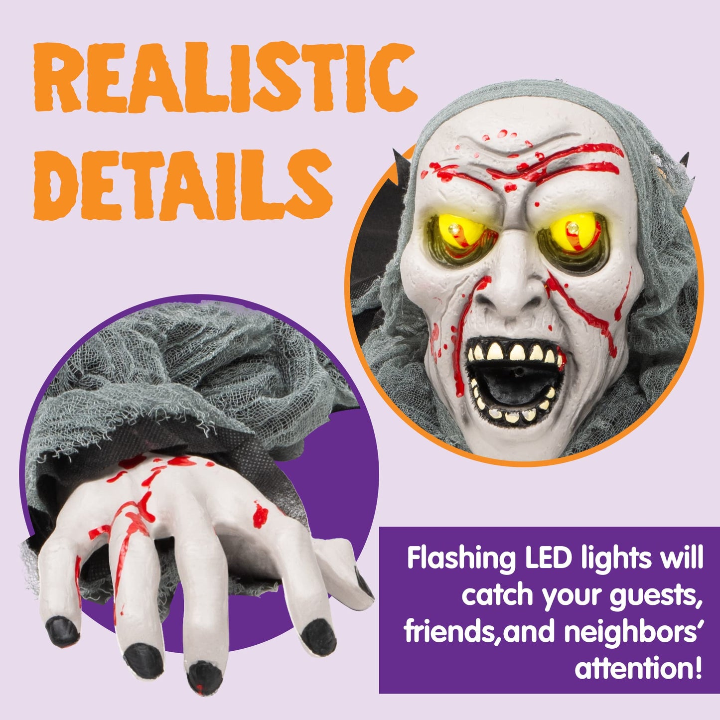 JOYIN Halloween Decorations Outdoor Light-Up Zombie Groundbreaker with bloodstain and Creepy Sound for Halloween Outside Decor, Lawn, Yard, Patio, Graveyard Decoration, Haunted House Prop