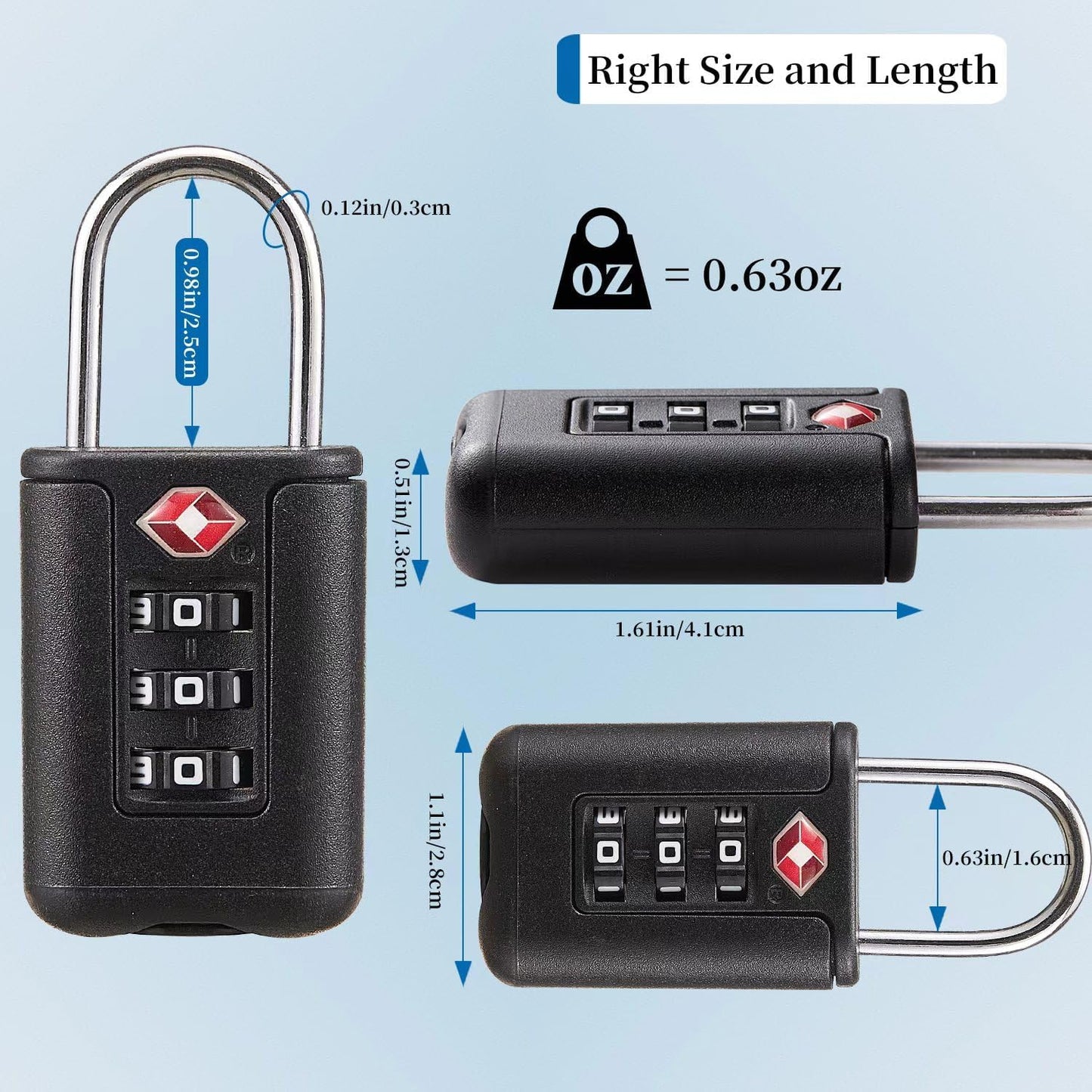 EASTDEER TSA Approved Luggage Locks - Combo Locks with Code (Black)