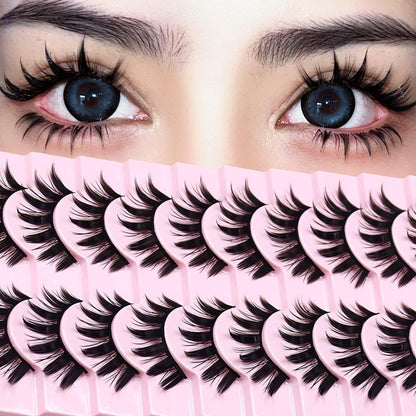 10 Pairs Manga Lashes Anime Cosplay Lashes Spiky Manga Style Lashes Janpanese 16mm Extension Natural Manhua Doll Eye Lashes Halloween/Party Makeup Look by AUGENLI (A3)