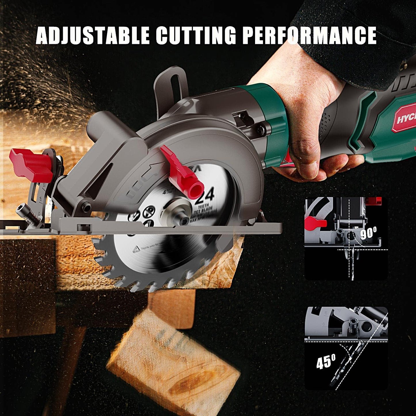 HYCHIKA 6.2A Mini Circular Saw with 3 Blades (4-1/2”), Compact Hand Saw Max 1-7/8" Cutting Depth, 3500RPM, Rubber Handle & 10ft Cord for Wood, Metal, Plastic, Tile
