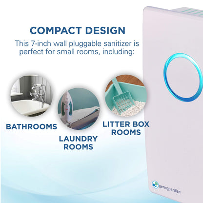 Germ Guardian GG1100W 7” Pluggable Small Air Purifier, Small Room Wall Air Sanitizer, Freshens Air, UV-C Light Kills Germs, Reduces Odors from Pets, Cooking, Mold, GermGuardian, 1-Yr Wty (White)