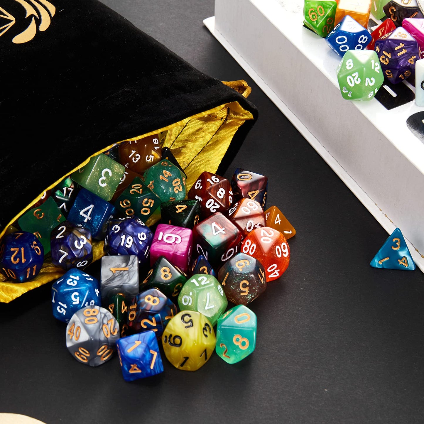 Coyeekn DND Dice Set, 25 x 7 (175 Pieces) Polyhedron Dice 25 Colors Dice for Dungeons and Dragons Tabletop Role-Playing Games with 1 Large Flannel Bag