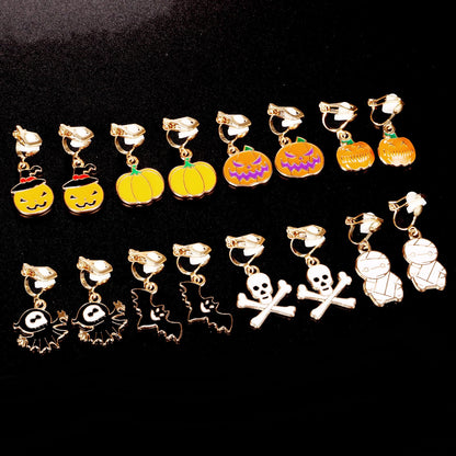 A Halloween Earrings Set of 20 Pairs Clip on Earrings for Without Pierced Ears,Vibrant Themes Like Pumpkin,Magic Broom, Fifty Hats, Crow, Bat, Black Cat