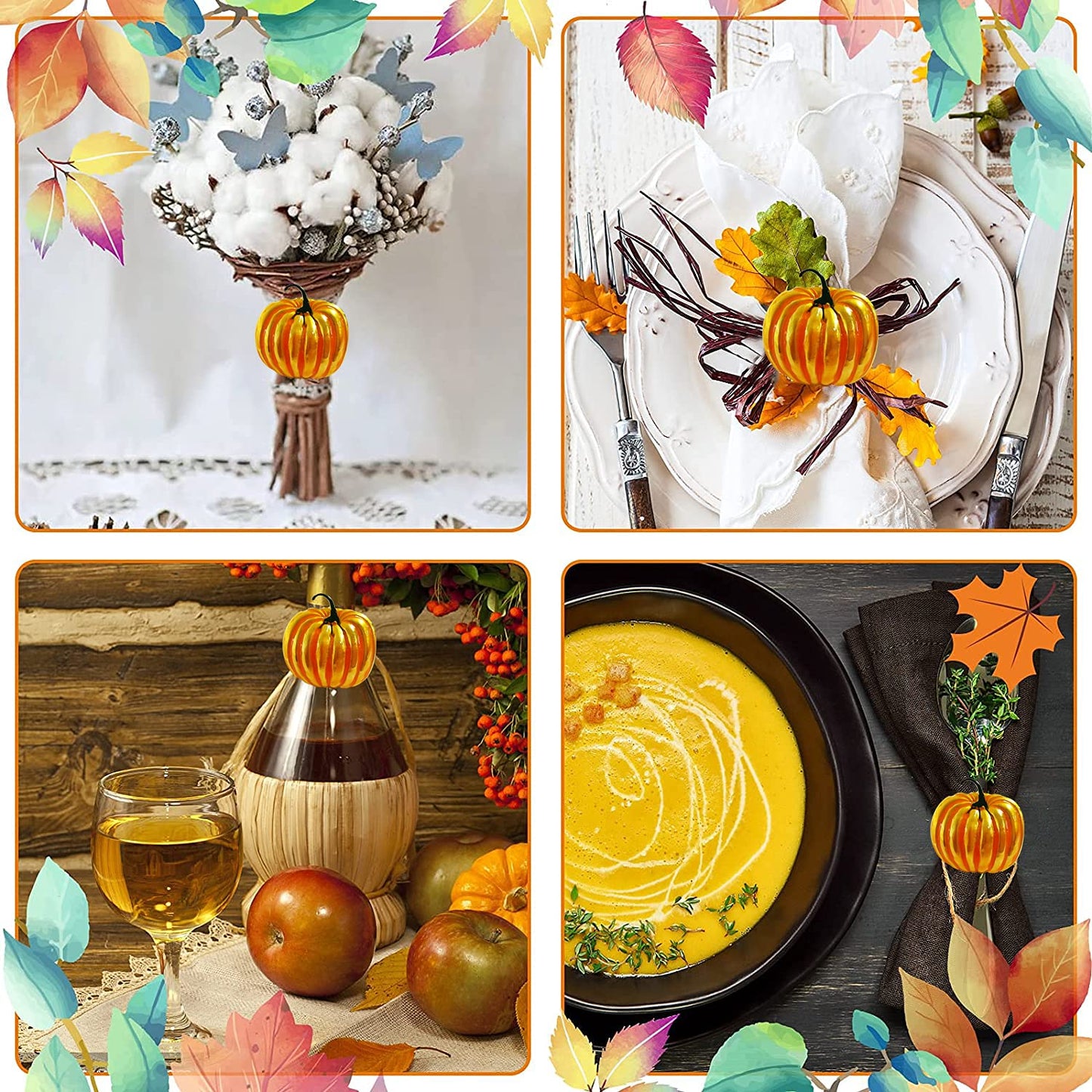 Getfitsoo Thanksgiving Pumpkin Napkin Rings Set of 6, Halloween Napkin Holder, Metal Napkin Rings for Family Gatherings Holiday Party Home Kitchen Dinner Table Setting (Pumpkin)