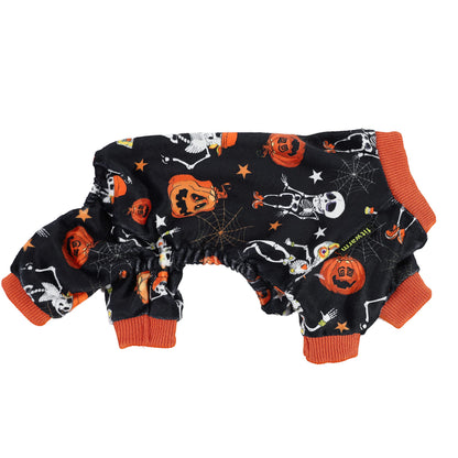 Fitwarm Halloween Skeleton Dog Costume Lightweight Velvet Pajamas Pet Clothes Doggie PJS Puppy Onesie Doggy Outfits Cat Jumpsuits Black Large