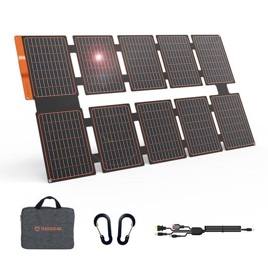 FlexSolar 100W Portable Solar Panels Chargers with PD3.0 USB-C,QC3.0 USB-A and DC Outputs Foldable IP67 Waterproof Power Emergency Camping for Small Power Station Generator,Phones, Power Banks
