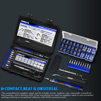 Eyeglass Sunglass Repair Kit,MINGFIX Magnetic Eye Glasses Repairing Tool Kit with Assorted Screws,Nose Pads,Small Screwdriver Bit Set & Tweezer with Mini Travel Case for Glasses,Sunglasses and Others