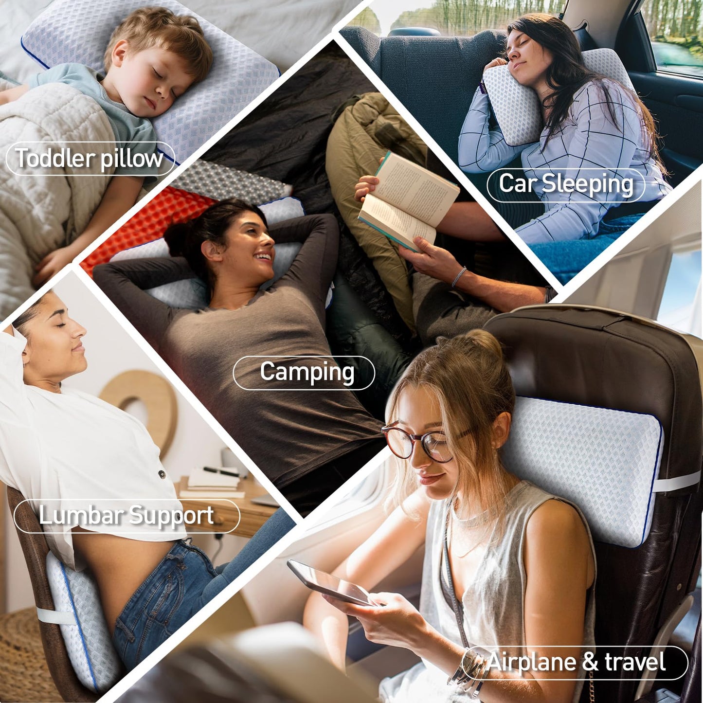 Cooling Travel & Camping Memory Foam Pillow for Sleeping,Contoured Support Medium Firm Small Travel Pillows for Airplanes & Backpacking Car Toddler Kids Compact Lightweight, Breathable Washable Cover