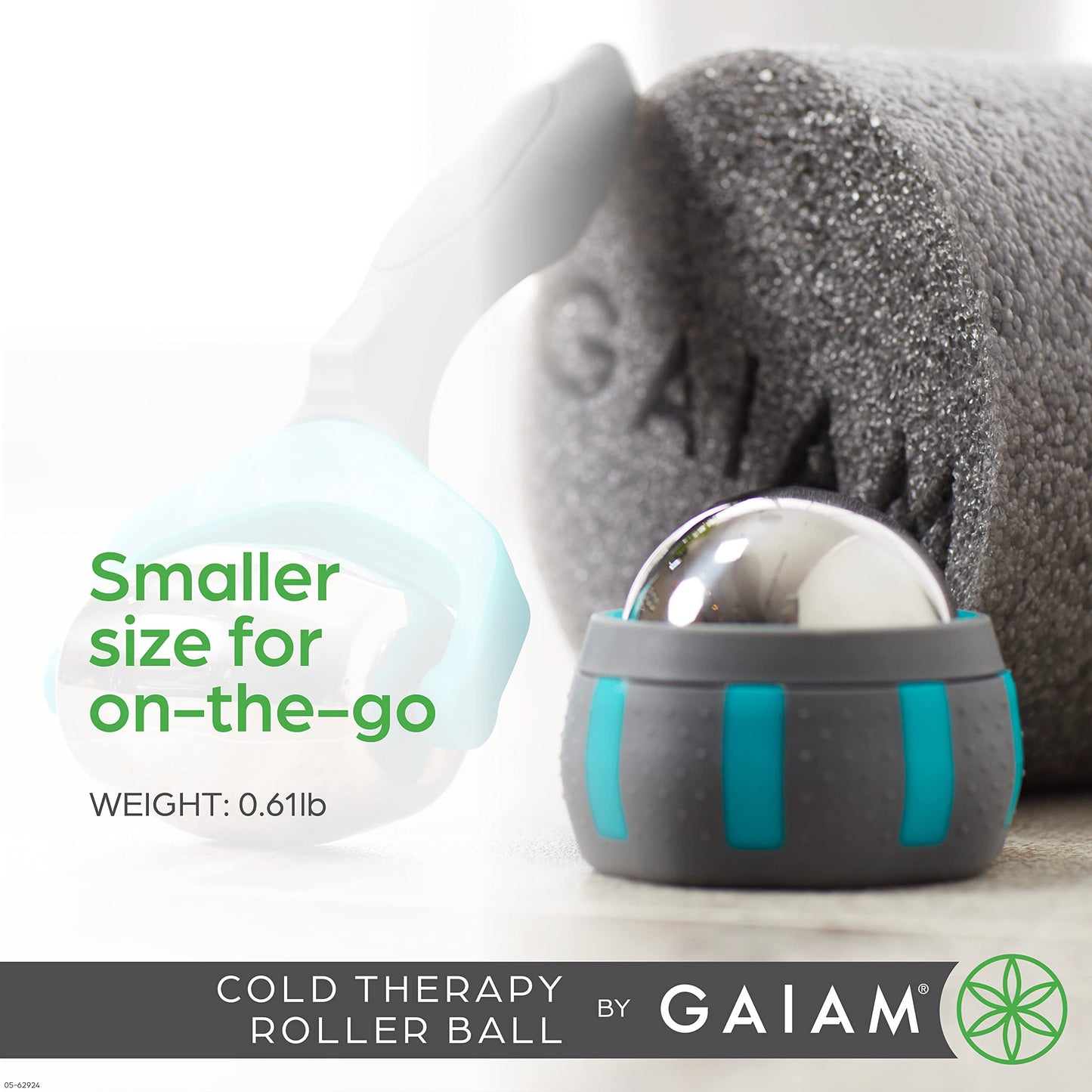 Gaiam Restore Rolling Massager (Cold Therapy), Ergonomic 360° Easy-Glide Muscle Roller for Full Body Relief, Travel-Friendly Design, Massage Tool to Help with Sore Muscles and Post-Workout Recovery