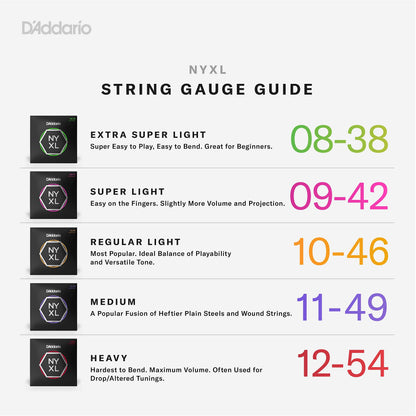 D'Addario Electric Guitar Strings, NYXL Nickel Plated, NYXL1046-3P, Regular Light Gauge 10-46, 6-String Set, Pack of 3
