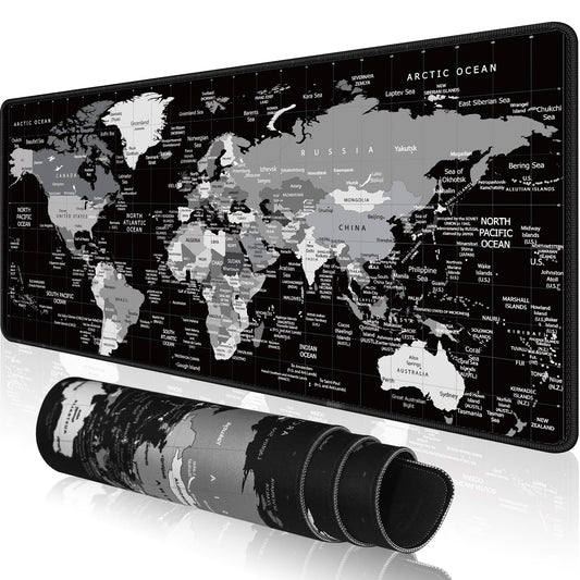 KMLVILE World Map Gaming Mouse Pad Large,XL Desk Pad Computer Game Desk Mat for Keyboard and Mouse with Non-Slip Base,Stitched Edges,Waterproof Mousepad for Gamer,Office &Home(Black,31.5" x 11.8")