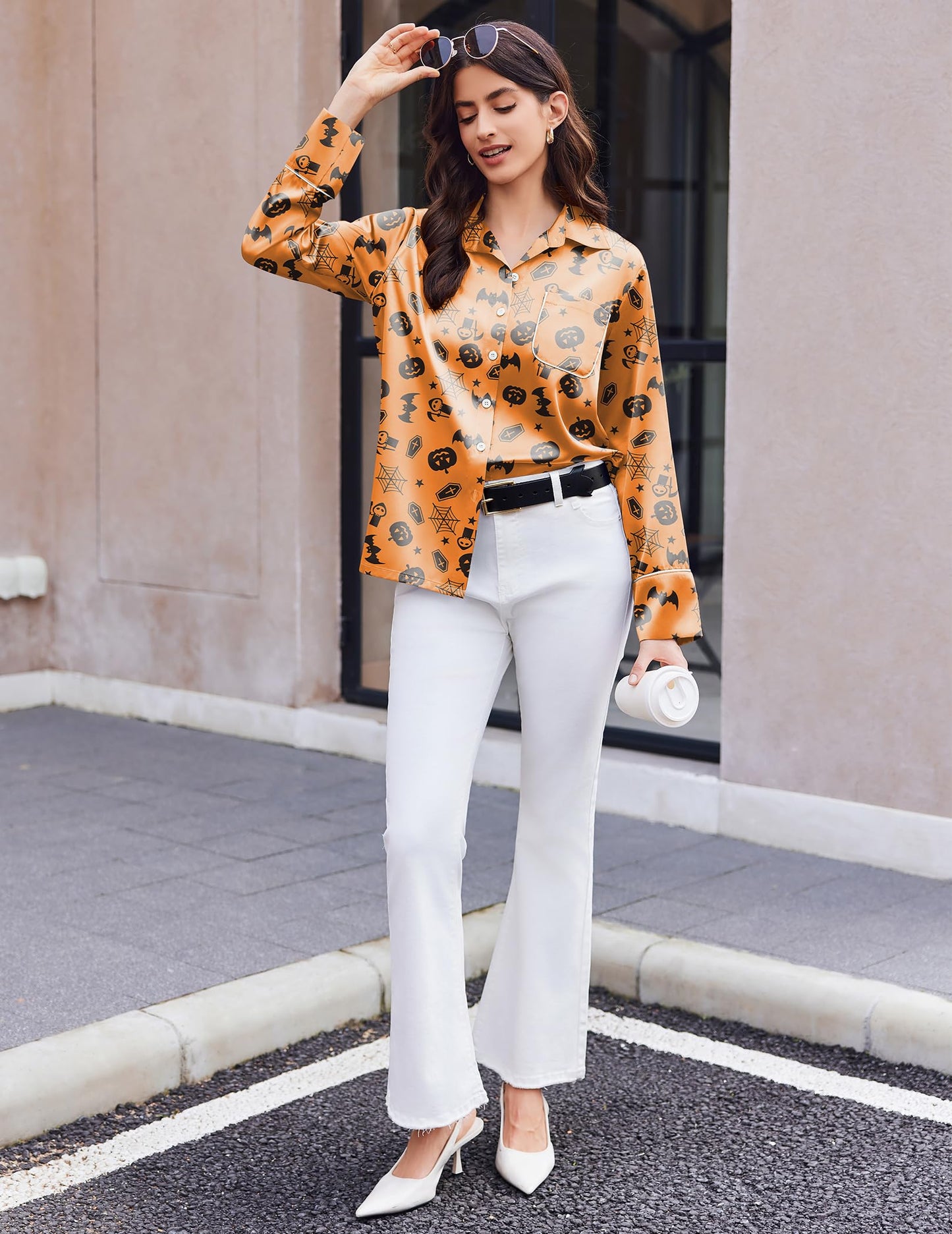 Ekouaer Silk Pajamas for Women Button Down Lounge Sets 2 Piece Sets Silky Pajama Long Pants Sleepwear with Pockets