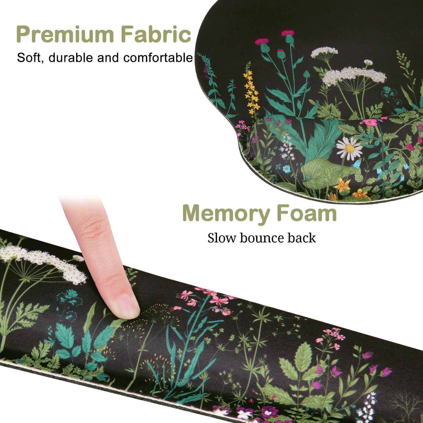 Ergonomic Mouse Pad with Wrist Rest and Keyboard Wrist Rest, Memory Foam Wrist Rest for Computer Keyboard, Easy Typing, Pain Relief, Mouse Pad Wrist Support for Gaming,Office, Laptop, Black Flower