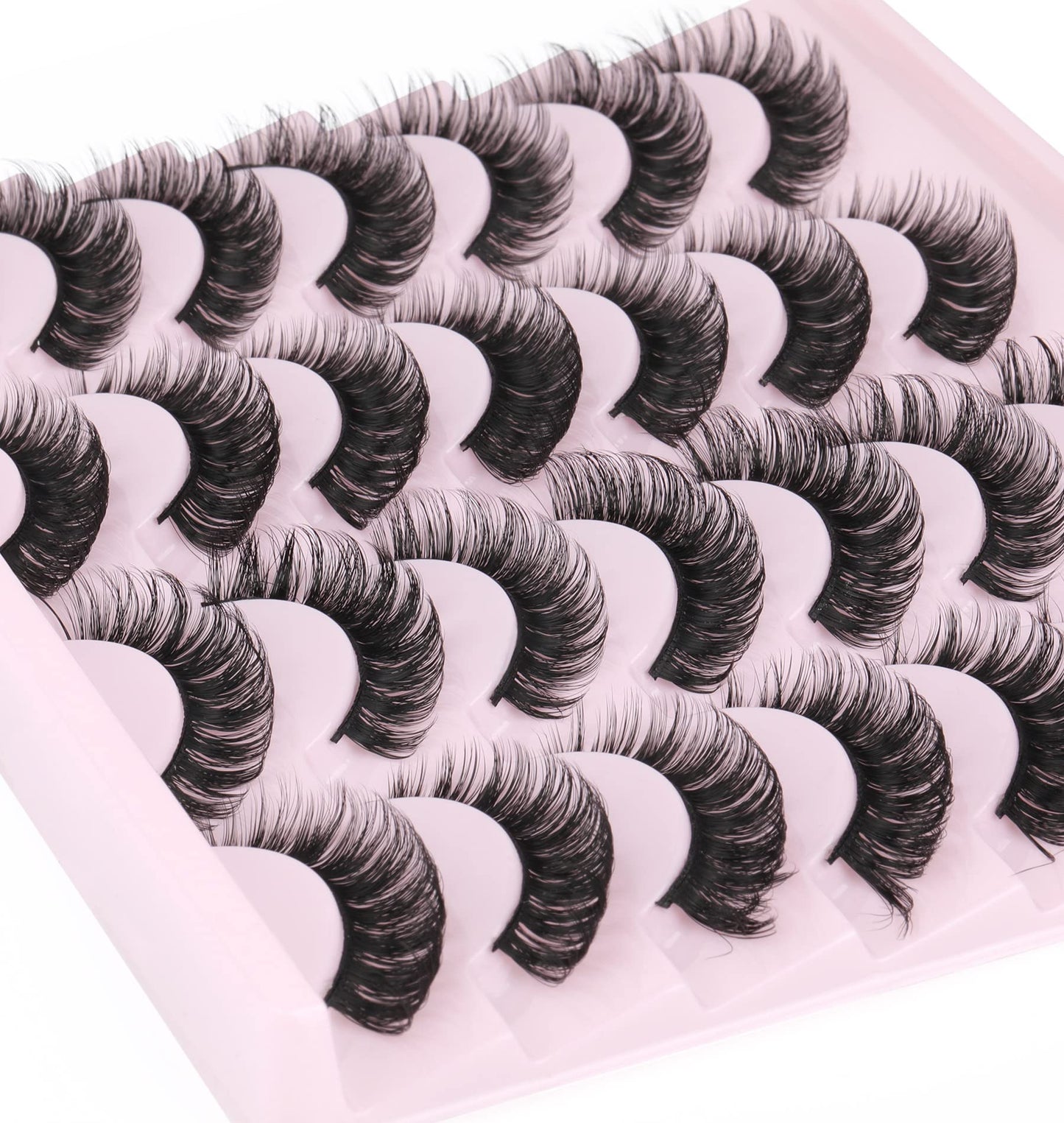 False Eyelashes Russian Strip Lashes Volume Fake Eyelashes Extension D-Curly Wispy Handmade Soft Reusable 14 Pairs Lashes Pack