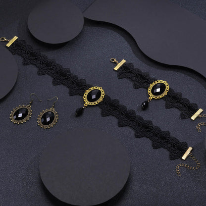 Gothic Choker Necklace Halloween Jewelry Set for Women, Red/Black Choker Goth Lace Witch Costume Jewelry, Witchy Vampire Masquerade Steampunk Victorian Lolita Renaissance Costume Accessories for Woman