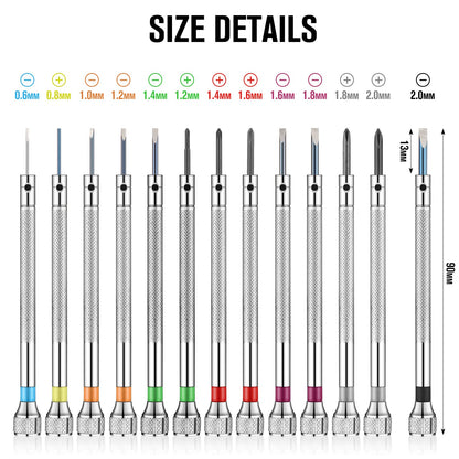 13 Pieces Jewelers Screwdriver Set Micro Precision Watchmaker Screwdriver Set 0.6-2.0 mm with 13 Extra Replace Blades for Watch Repair Jewelry Eyeglasses Electronics