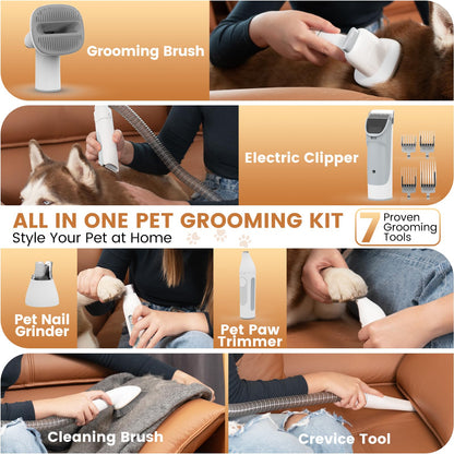Dog Grooming Vacuum and Kit, Clipper Nail Trimmer Grinder, 2.5L Dust Cup 7 Grooming Tools 11000Pa Pet Vacuum for Shedding Grooming, Dog Hair Vacuum, Home Cleaning, PG50 Plus