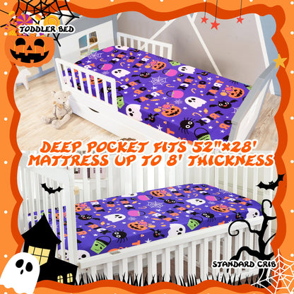 Cloele Halloween Pumpkin Crib Sheet Ghost Fitted Sheet for Boys Girls - Spider Baby Nursery Sheet Cozy Bed Sheet for Standard Crib and Toddler Mattresses - Purple Crib Mattress Infant Toddler Sheet