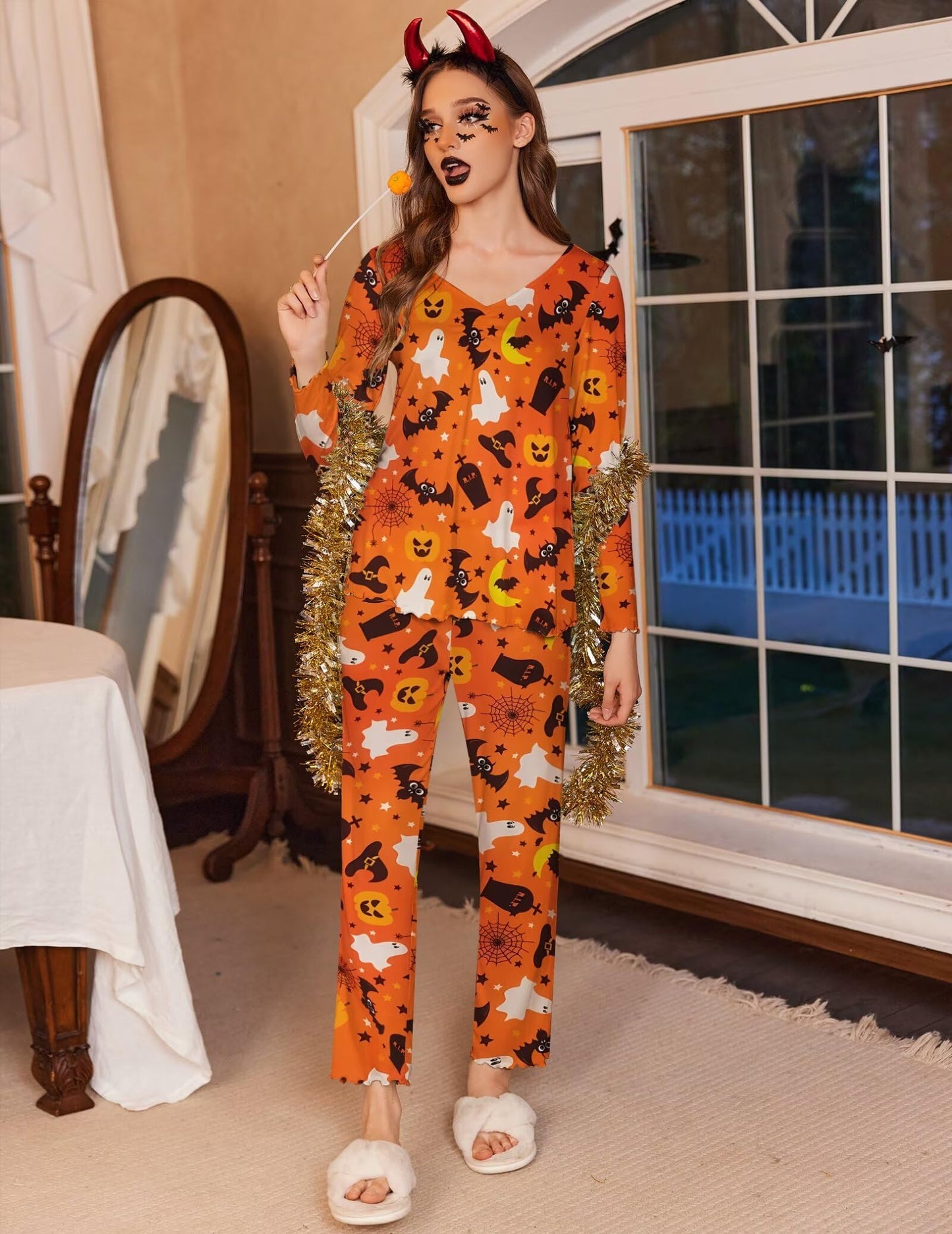 Ekouaer Womens Pajama Sets V Neck Loungewear Long Sleeve Pj Sets 2 Piece Lounge Sets for Women Soft Sleepwear for All Seasons