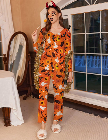 Ekouaer Womens Pajama Sets V Neck Loungewear Long Sleeve Pj Sets 2 Piece Lounge Sets for Women Soft Sleepwear for All Seasons