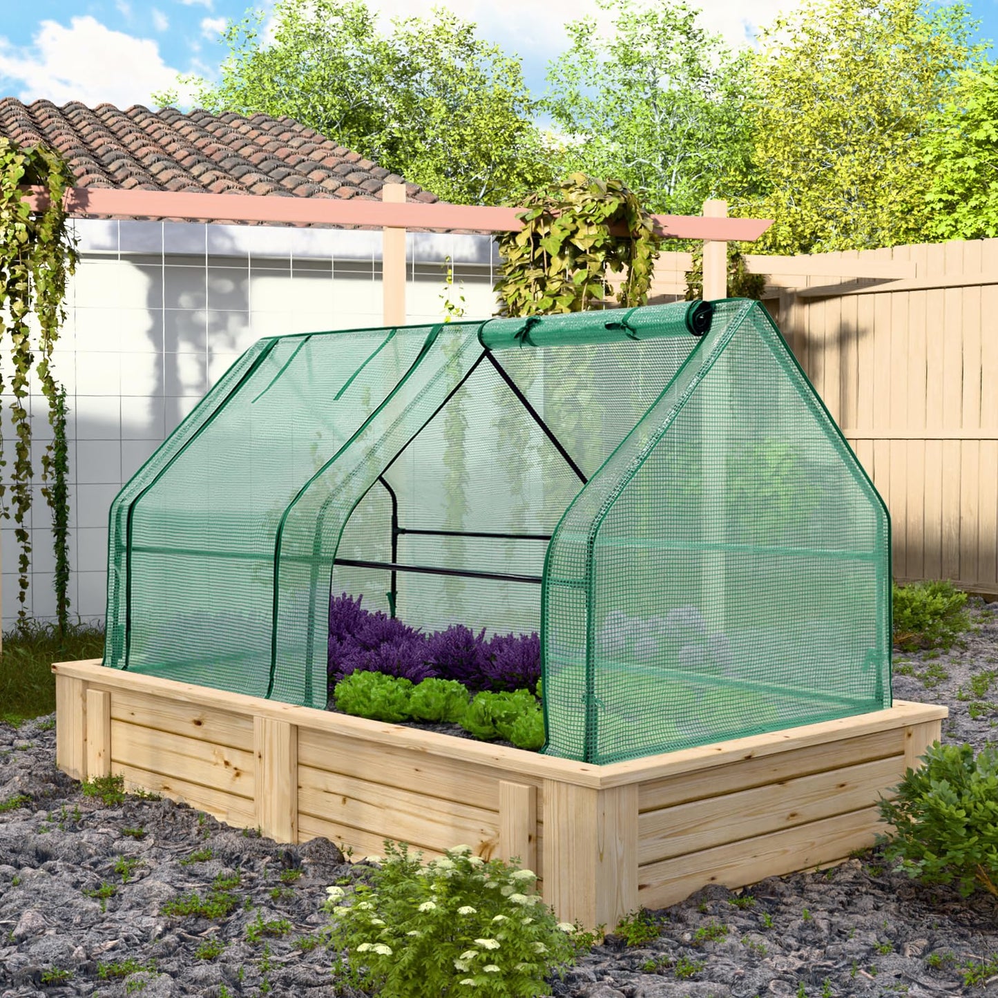 EAGLE PEAK Tunnel Greenhouse Garden Green House with Roll-Up Zipper Doors, Portable, 71"x36"x36", Clear/Green PE Cover