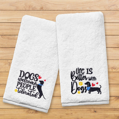 Dog Hand Towels for Bathroom Set of 2, Lover Gifts for Women Bathroom Decor Embroidered, Owners Mom Gifts Decorative New Home Tea Towels, 100% Cotton Soft for Kitchen 14x30 Inches