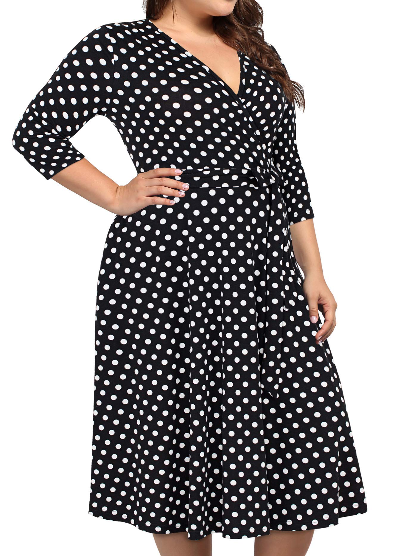 kissmay Plus Size Polka Dot Dress for Women, Plus Size 3/4 Sleeves Fall Halloween Dresses for Women 2025 Wedding Guest Evening Holiday Black Dot 18W