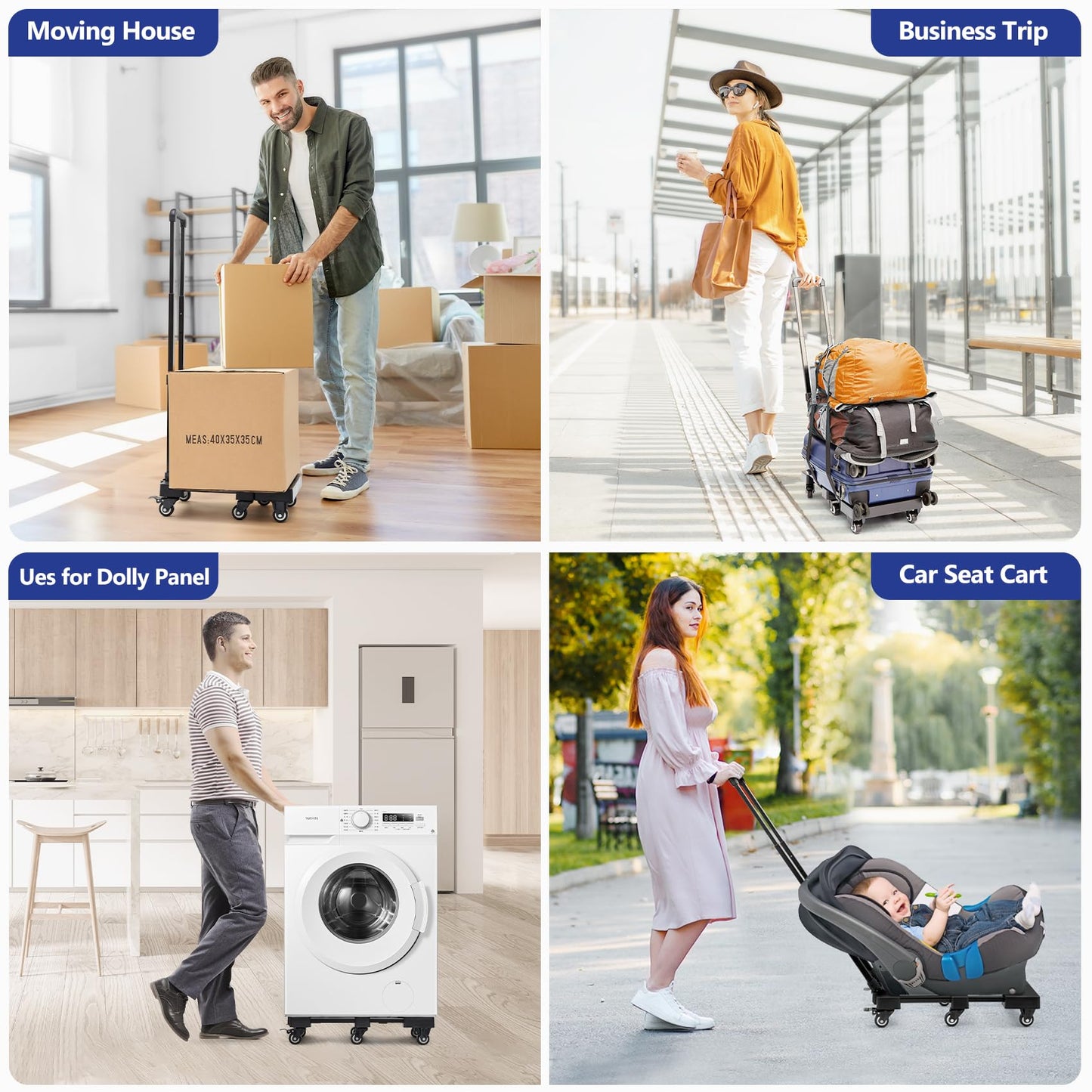 KEDSUM Folding Hand Truck with 6 Wheels, 530 LBS Load-Bearing Luggage Cart, Freely Adjustable Car Seat Dolly for Airport, Car Seat Travel Cart 2 Lashing Straps for Airport, Travel, Moving, Office