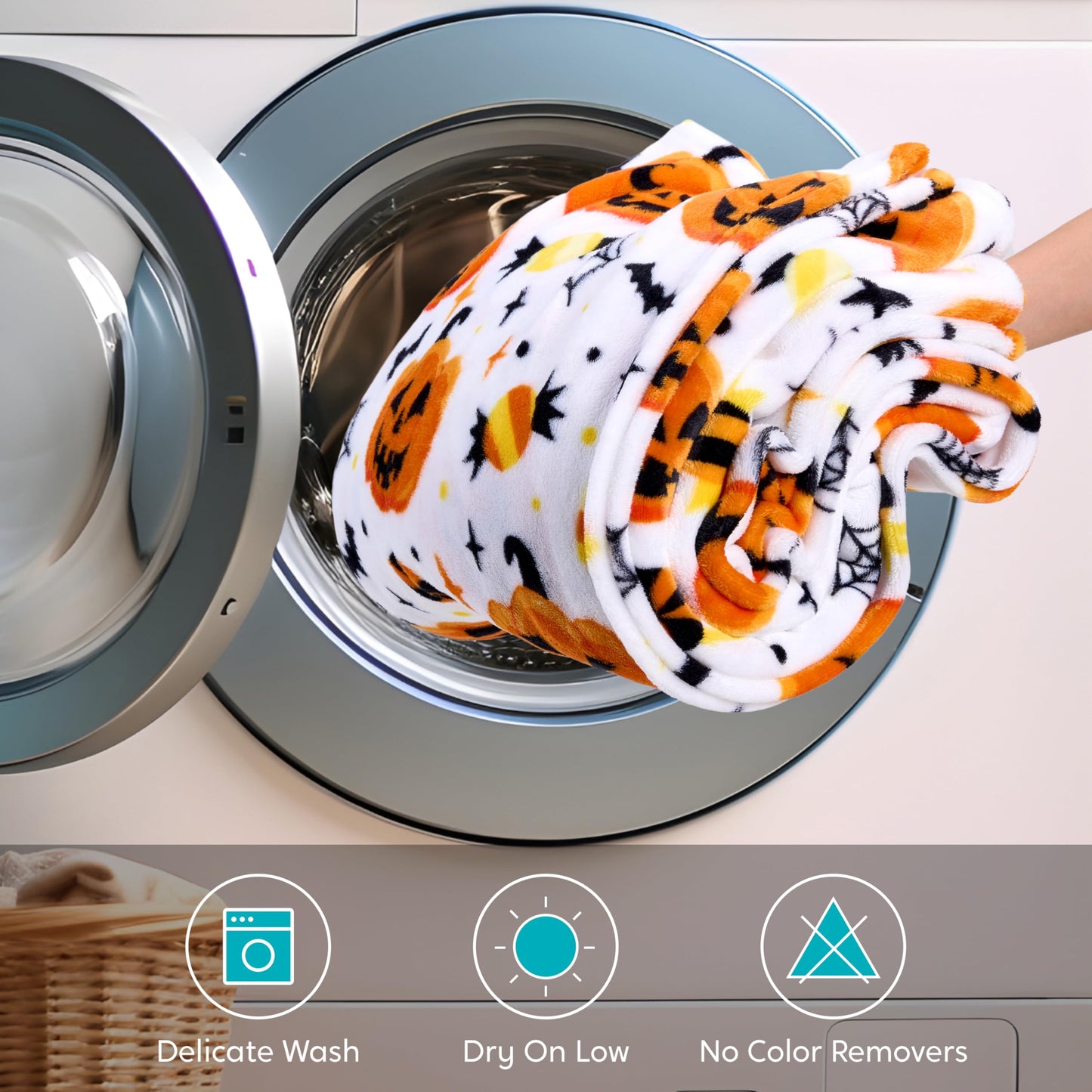 Joiedomi Halloween Throw Blanket - Soft Plush Spider Webs Bat Pumpkin Blanket - Cozy Flannel White Halloween Decoration for Party Sofa Bed Living Room 50"x60"