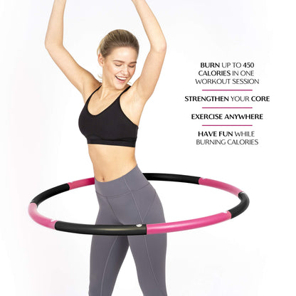 HEALTHYMODELLIFE Exercise Fitness Hoop for Adults - Easy to Spin, Premium Quality and Soft Padding Weighted Hoop - Detachable Hoops for Home & Gym Workouts - 4lbs