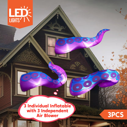 Joiedomi 3 Pcs Halloween Inflatables Octopus Tentacle Outdoor Window Decorations, Octopus Legs with Build-in LEDs, Halloween Front Door Window Roof Prop, Outdoor Holiday Blow up Decor for Garden Lawn