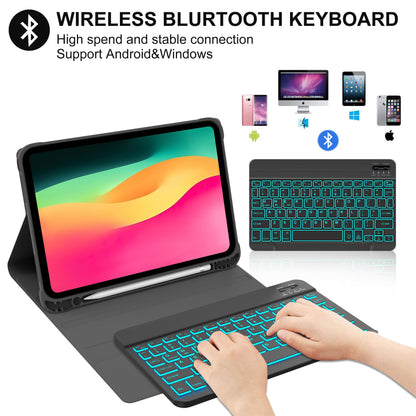 KVAGO for iPad 11th 10th Generation Case with Keyboard, 7 Color Backlit Wireless Detachable Keyboard, Folio Keyboard Cover with Pencil Holder for iPad 11 inch A16 2025 10th Gen 10.9 Inch 2022 (Black)