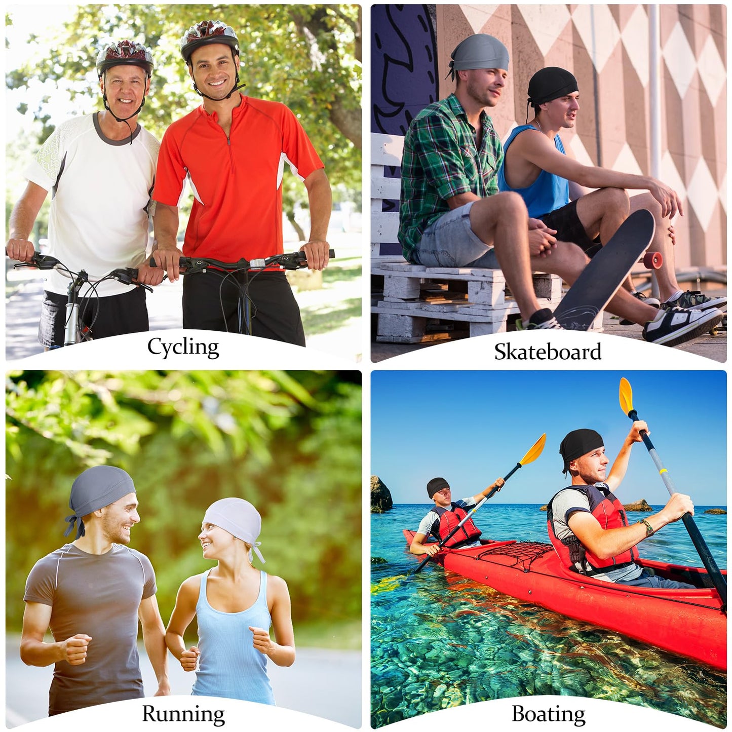 6 Pieces Do Rags Sweat Wicking Beanie Cooling Durags Skull Cap Motorcycle Head Wrap Bandana for Men Women (Black, White, Gray,Simple Style)