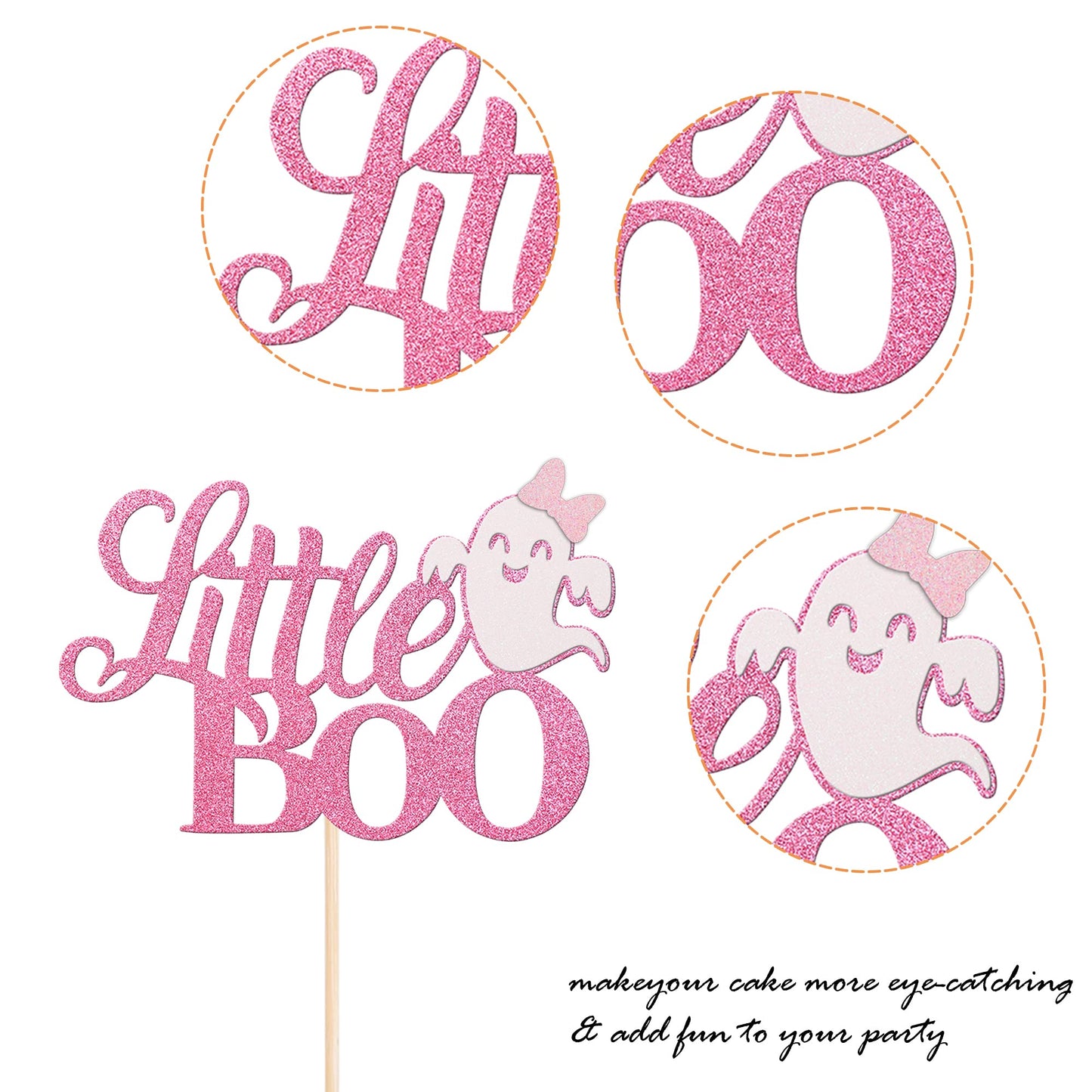 1 Pack Little Boo Halloween Cake Topper Glitter Happy Boo Day Ghost Cake Pick Baby Shower Birthday Happy Halloween Party Cupcake Decoration Supplies Pink